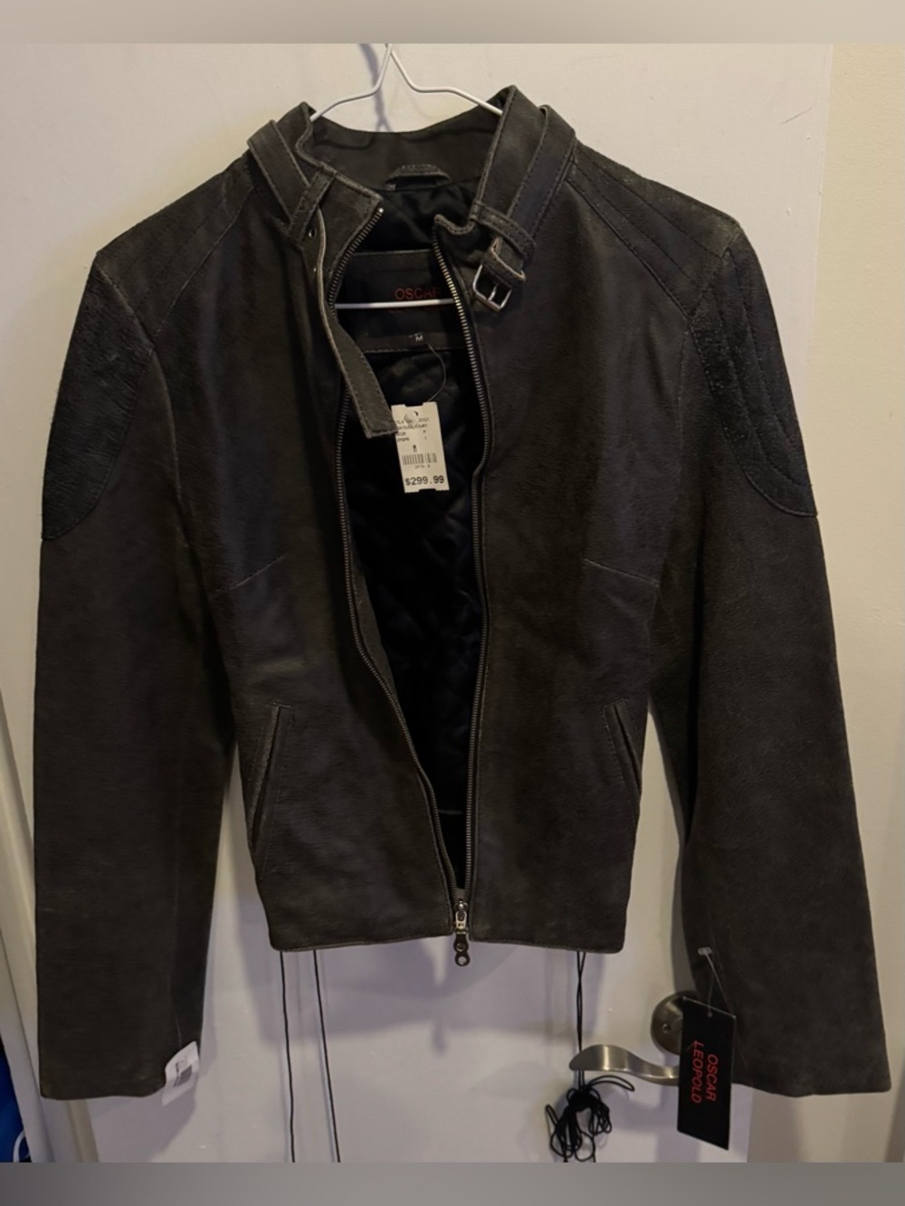 NEW LAMBSKIN Leather Oscar Leopold Moto distressed Jacket corseted back street M - Picture 2 of 12